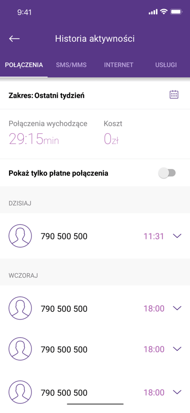 Historia aktywności
