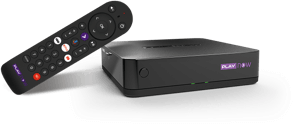 Zdjęcie zestawu PLAY NOW TV BOX składającego się z dekodera oraz pilota