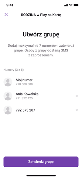 Ekran zatwierdź grupę z aplikacji Play24